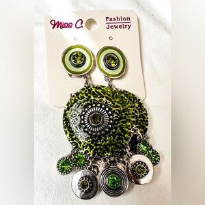 Clip on chandelier earrings green